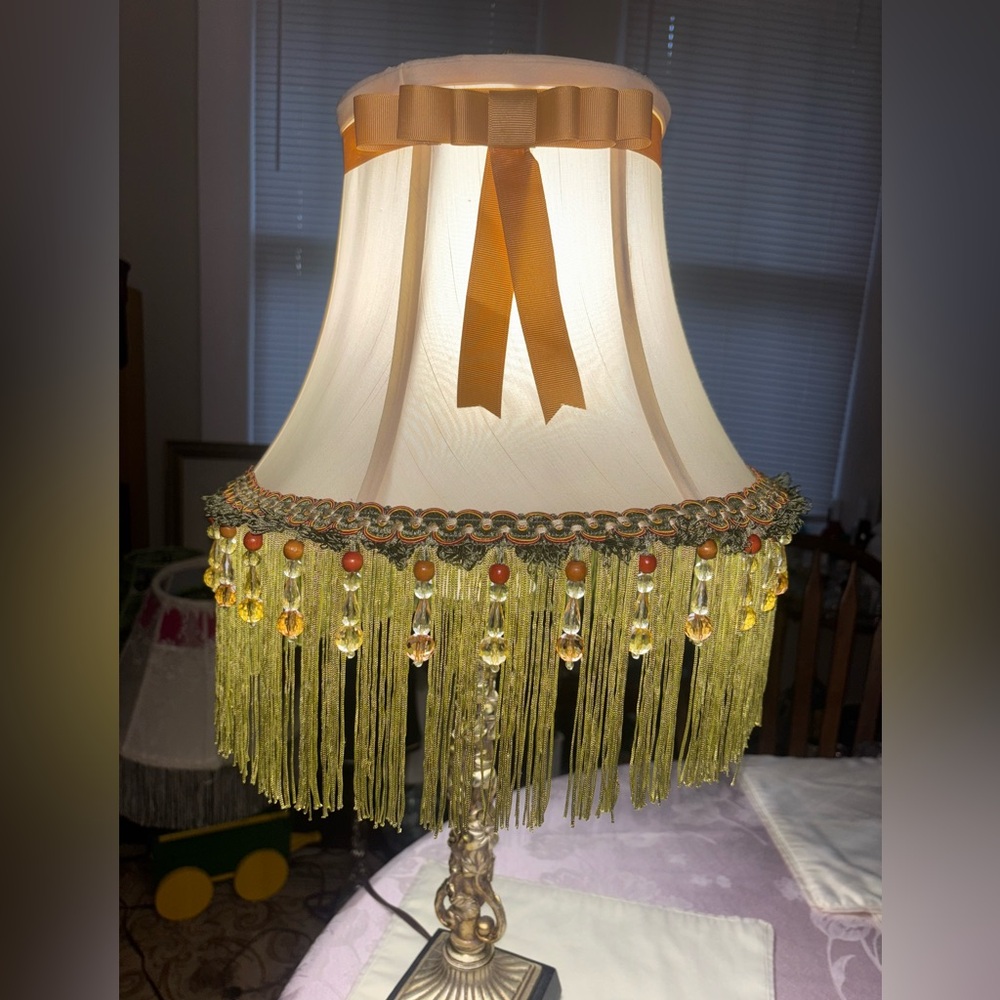 Meet, Corsette! Elegant Cream and Gold Beaded Lamp Shade